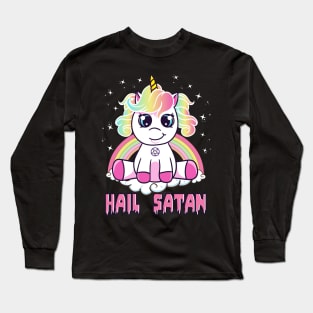 Cute Hail Satan Unicorn Rainbow Funny Satanic Pun Long Sleeve T-Shirt